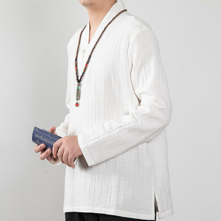 Buddha Stones Fall Simple V-Neck Long Sleeve T-Shirt Cotton Men Clothing - image 14
