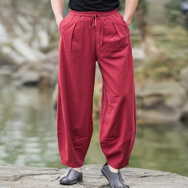 Buddha Stones Casual Simple Drawstring Men's Harem Pants With Pockets - image 14