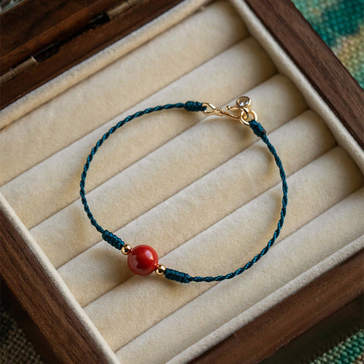 Buddha Stones Handmade String Cinnabar Buckle Blessing Bracelet - Cinnabar - 20cm - image 0