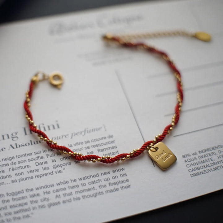 Buddha Stones Red String Gold Plated Copper Good Luck Strength Bracelet - image 4