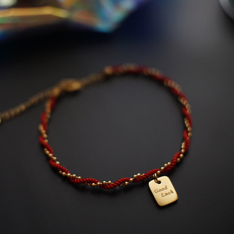 Buddha Stones Red String Gold Plated Copper Good Luck Strength Bracelet - Red String(Wrist Circumference: 15-19cm) - image 0