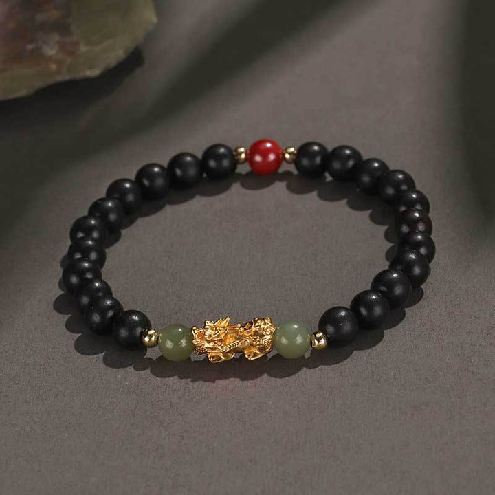 Buddha Stones 999 Sterling Silver Sandalwood Ebony Wood Small Leaf Red Sandalwood Hetian Jade Cinnabar PiXiu Wealth Bracelet - Ebony(Wrist Circumference: 14-16cm) - image 11