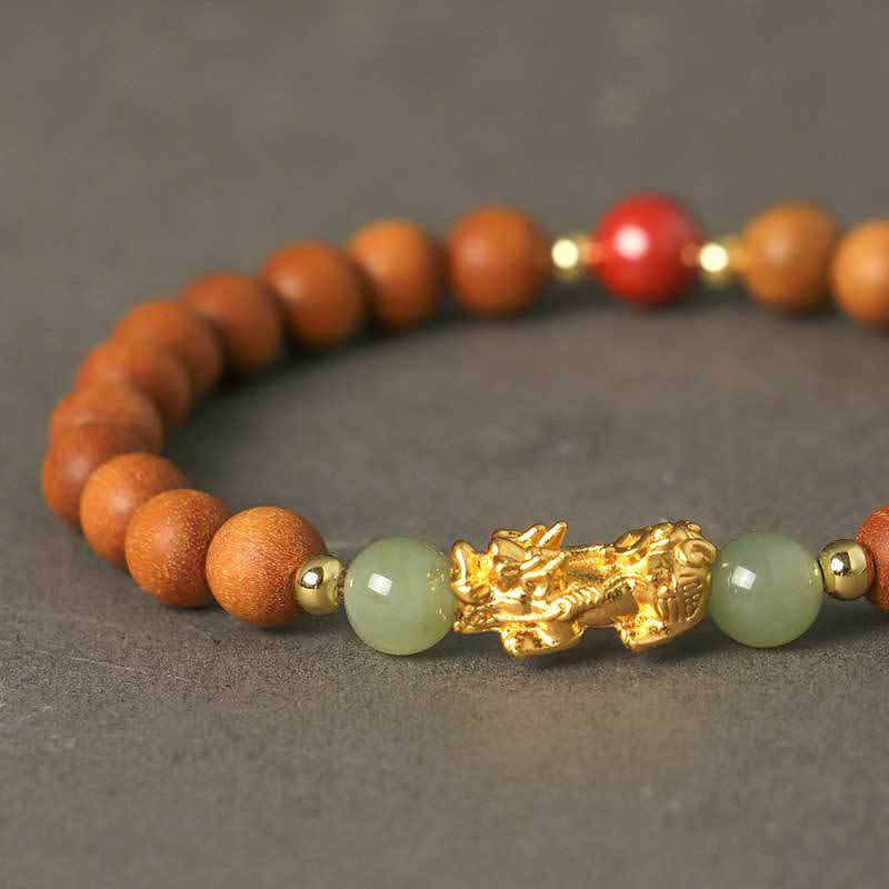 Buddha Stones 999 Sterling Silver Sandalwood Ebony Wood Small Leaf Red Sandalwood Hetian Jade Cinnabar PiXiu Wealth Bracelet - image 2