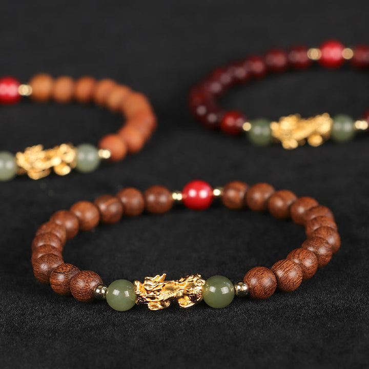 Buddha Stones 999 Sterling Silver Sandalwood Ebony Wood Small Leaf Red Sandalwood Hetian Jade Cinnabar PiXiu Wealth Bracelet - image 19