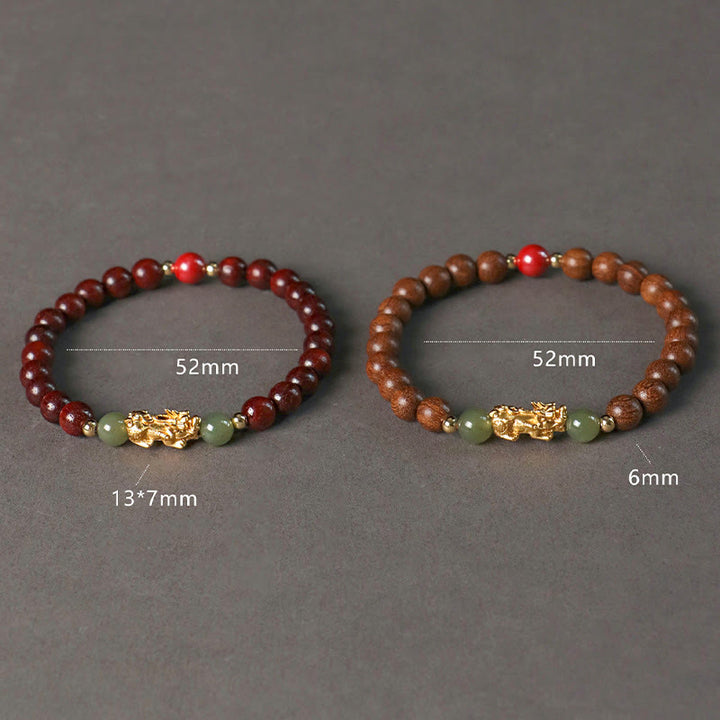 Buddha Stones 999 Sterling Silver Sandalwood Ebony Wood Small Leaf Red Sandalwood Hetian Jade Cinnabar PiXiu Wealth Bracelet - image 17