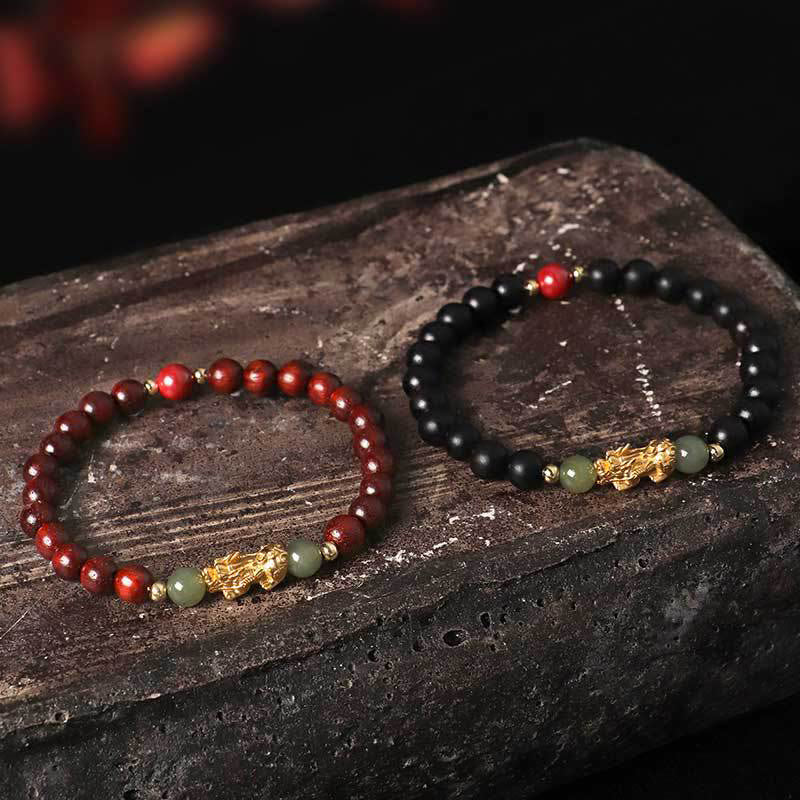 Buddha Stones 999 Sterling Silver Sandalwood Ebony Wood Small Leaf Red Sandalwood Hetian Jade Cinnabar PiXiu Wealth Bracelet - image 18