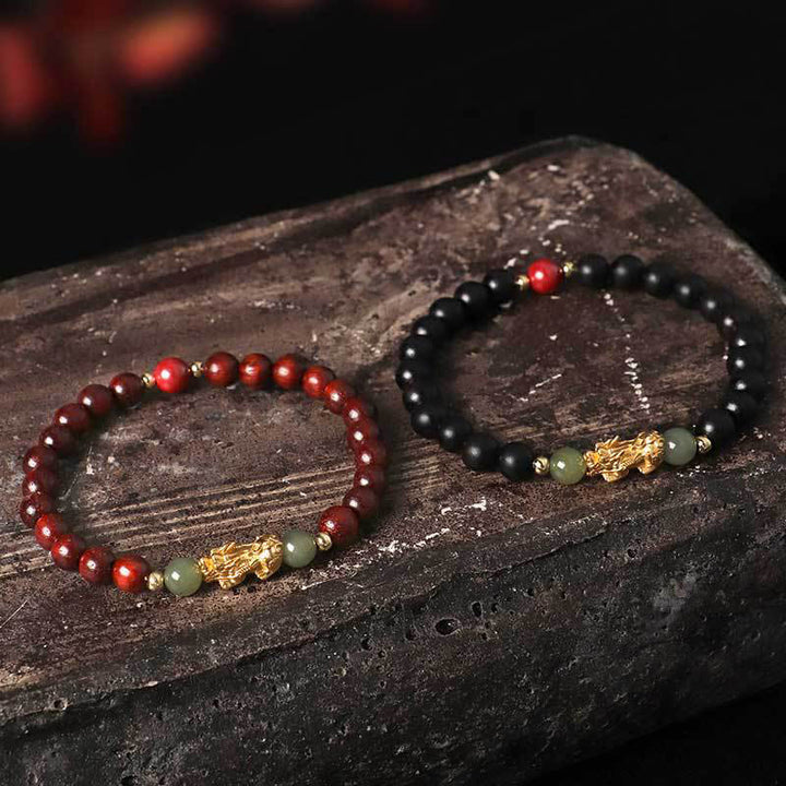Buddha Stones 999 Sterling Silver Sandalwood Ebony Wood Small Leaf Red Sandalwood Hetian Jade Cinnabar PiXiu Wealth Bracelet - image 18
