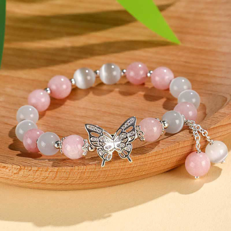 Buddha Stones Chrysoberyl Cat's Eye Chalcedony Butterfly Love Bracelet - Cat's Eye Pink Chalcedony(Wrist Circumference: 14-16cm) - image 9