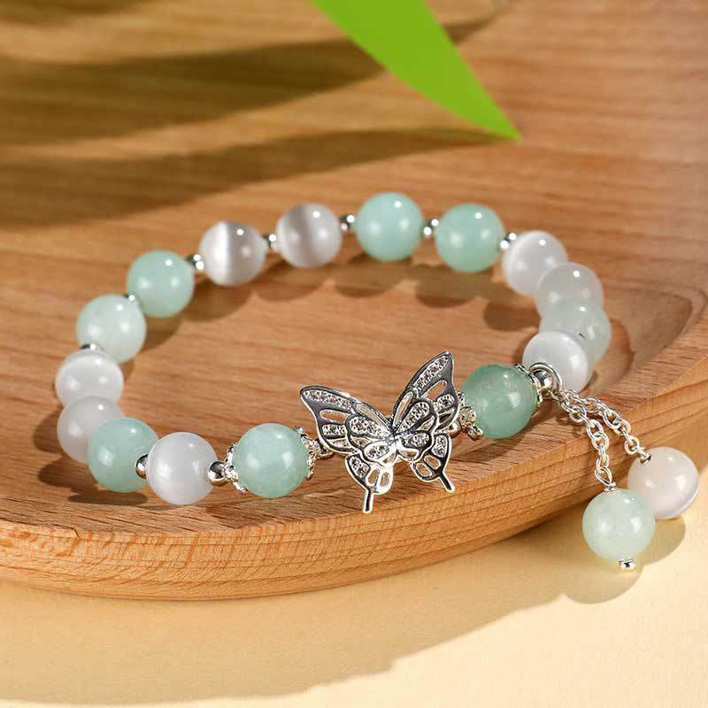 Buddha Stones Chrysoberyl Cat's Eye Chalcedony Butterfly Love Bracelet - Cat's Eye Green Chalcedony(Wrist Circumference: 14-16cm) - image 6