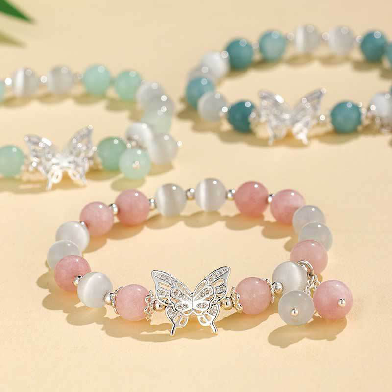Buddha Stones Chrysoberyl Cat's Eye Chalcedony Butterfly Love Bracelet - image 15