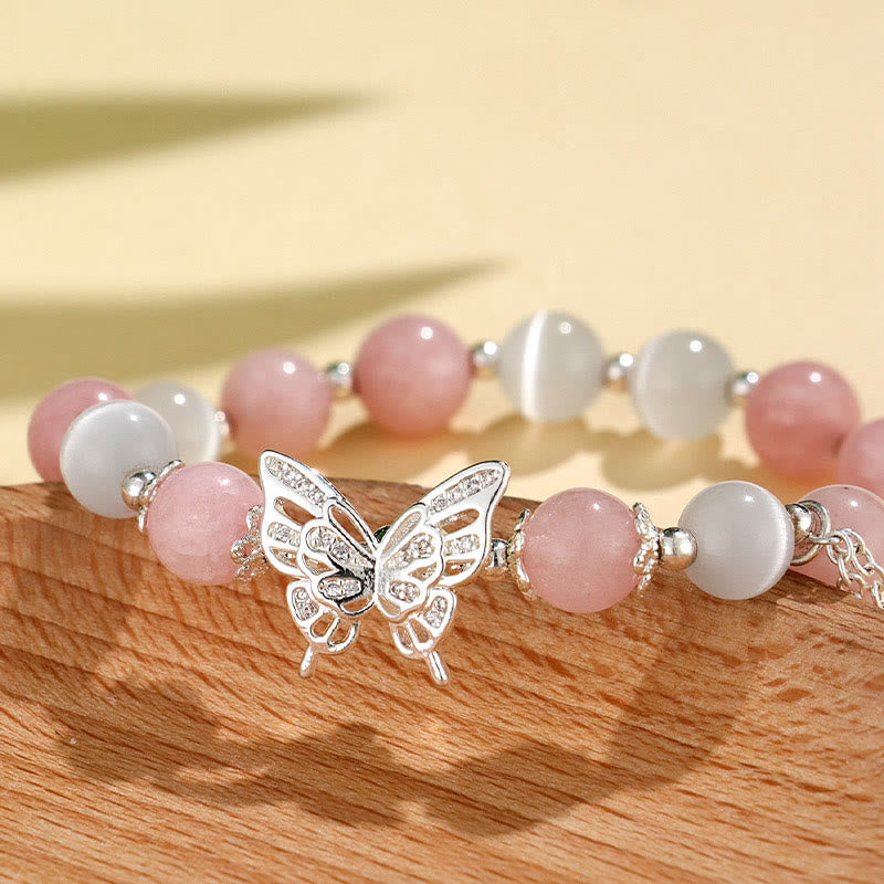 Buddha Stones Chrysoberyl Cat's Eye Chalcedony Butterfly Love Bracelet - image 11