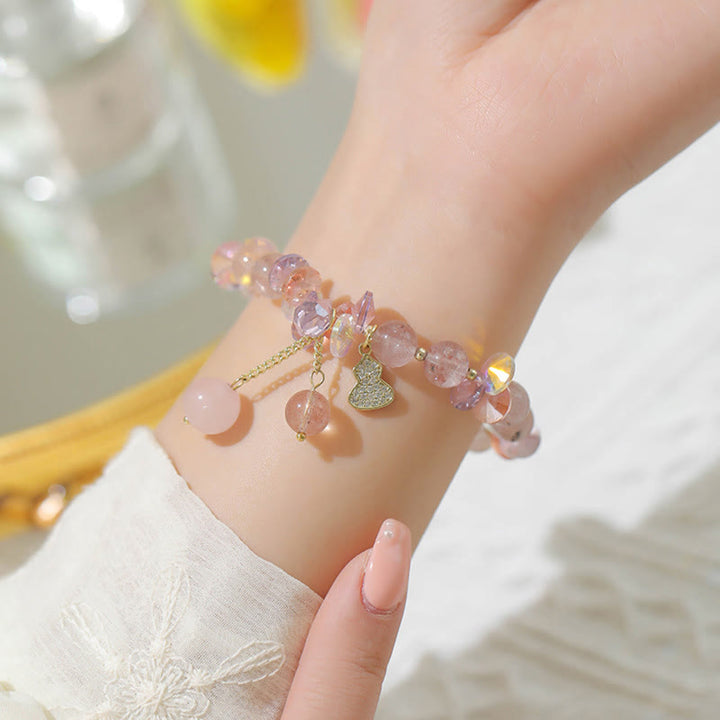 Buddha Stones Strawberry Quartz Crystal Gourd Positive Bracelet - image 12