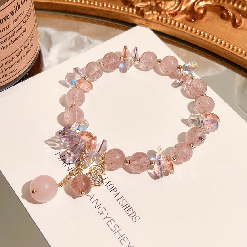 Buddha Stones Strawberry Quartz Crystal Gourd Positive Bracelet - image 9