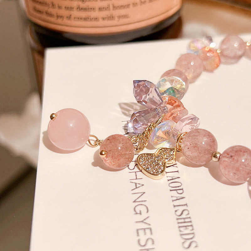 Buddha Stones Strawberry Quartz Crystal Gourd Positive Bracelet - image 10