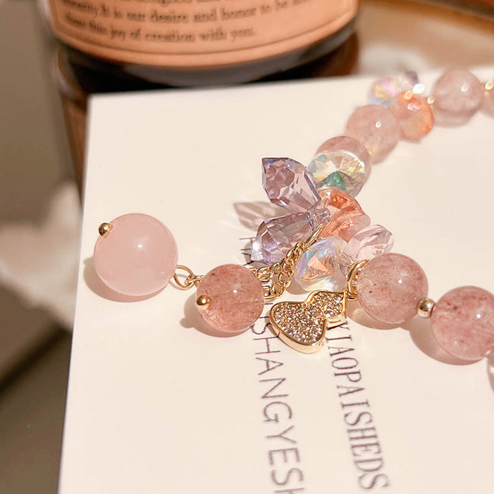 Buddha Stones Strawberry Quartz Crystal Gourd Positive Bracelet - image 10