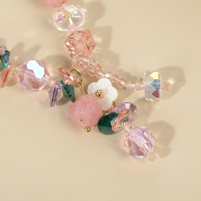 Buddha Stones Pink Crystal Green Crystal White Crystal Flower Warmth Bracelet - image 17