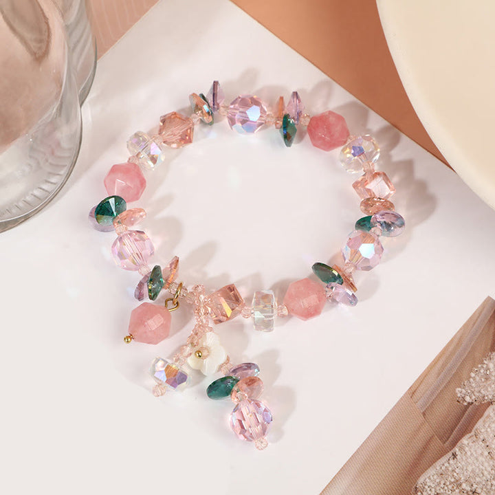 Buddha Stones Pink Crystal Green Crystal White Crystal Flower Warmth Bracelet - image 15