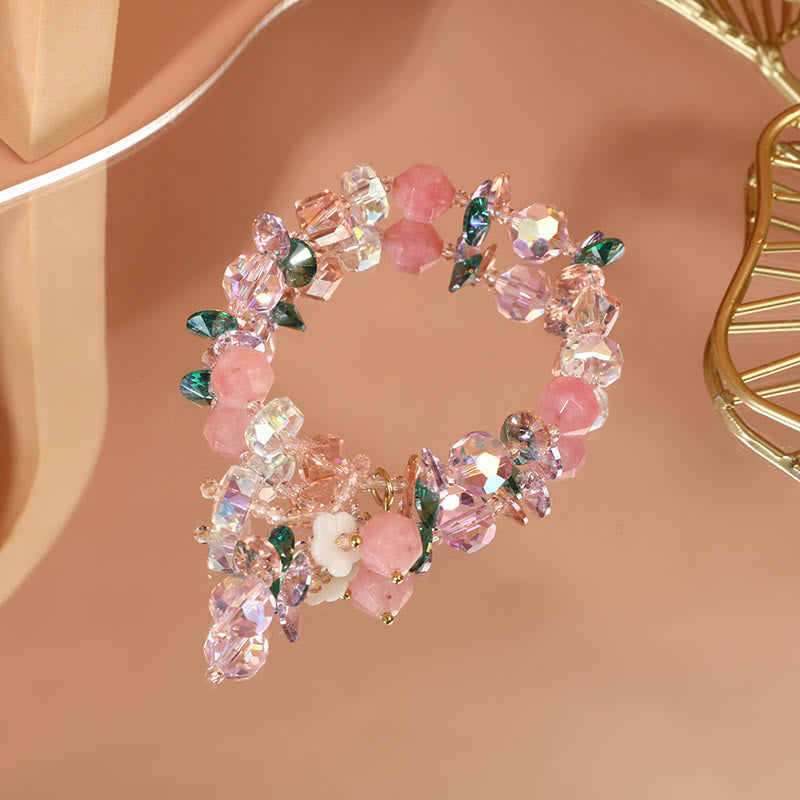 Buddha Stones Pink Crystal Green Crystal White Crystal Flower Warmth Bracelet - image 18