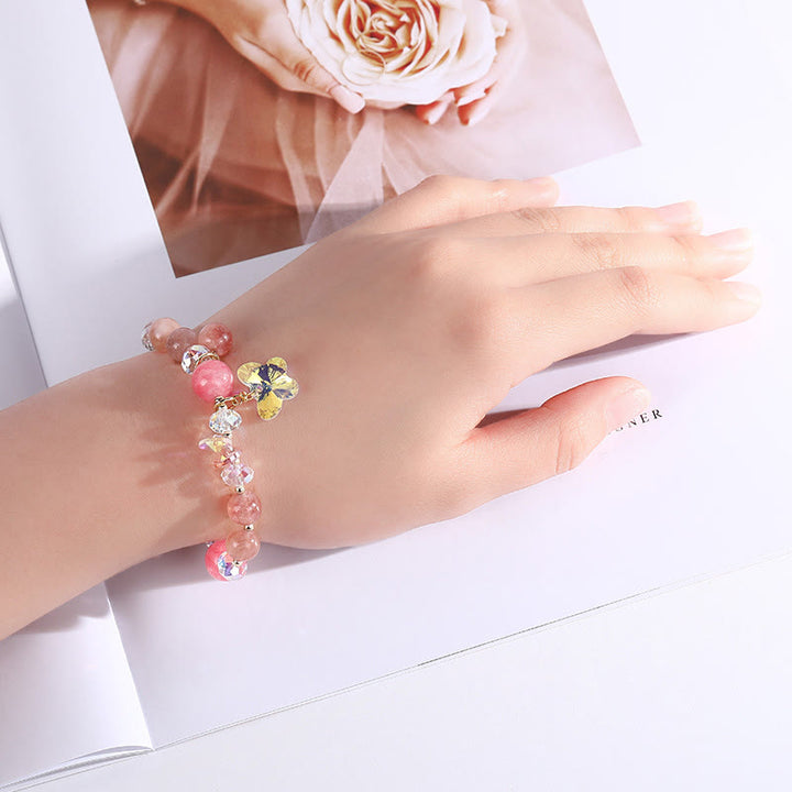Buddha Stones Strawberry Quartz White Crystal Pink Crystal Butterfly Love Bracelet - image 18
