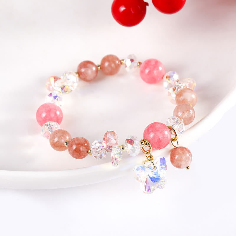 Buddha Stones Strawberry Quartz White Crystal Pink Crystal Butterfly Love Bracelet - image 14
