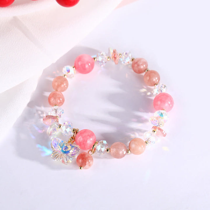 Buddha Stones Strawberry Quartz White Crystal Pink Crystal Butterfly Love Bracelet - image 12