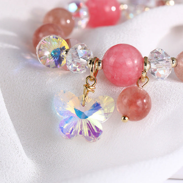 Buddha Stones Strawberry Quartz White Crystal Pink Crystal Butterfly Love Bracelet - image 17