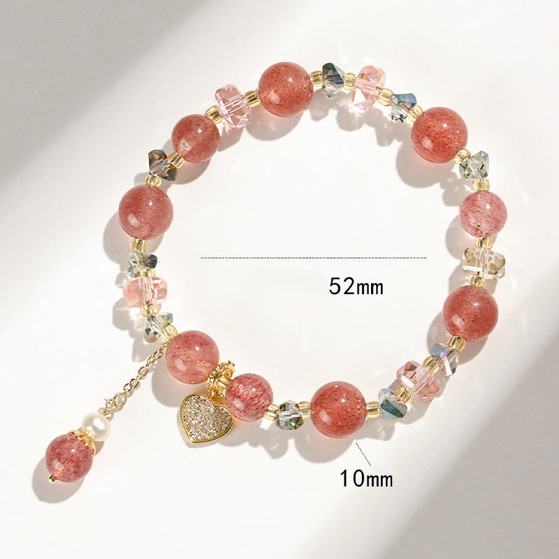 Buddha Stones Strawberry Quartz White Crystal Pearl Liuli Heart Healing Bracelet - image 6