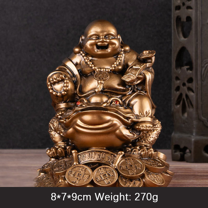 Buddha Stones Laughing Buddha Feng Shui Frog Toad Copper Coins Attract Wealth Resin Statue Home Decoration - Bronze Buddha - Medium 8*7*9cm - image 12