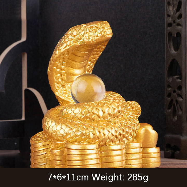 Buddha Stones Year Of The Snake Ingots Copper Coins Ball Wealth Resin Statue Home Decoration - Large Golden Ingot Snake 8*5.5*9.2cm - image 3