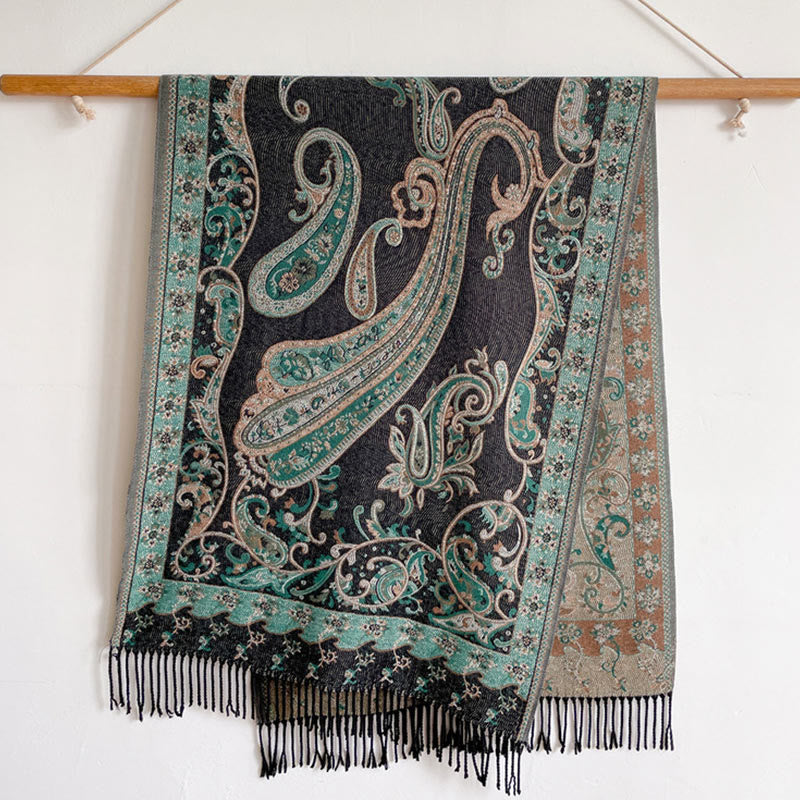 Buddha Stones Tibetan Cashew Flower Tassel Shawl Fall Winter Cozy Travel Scarf Wrap - image 7