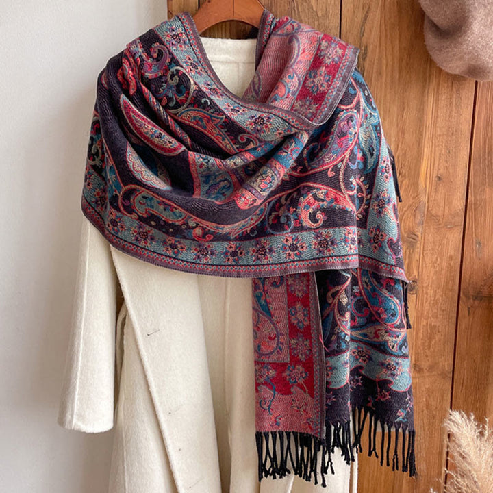 Buddha Stones Tibetan Cashew Flower Tassel Shawl Fall Winter Cozy Travel Scarf Wrap - image 25