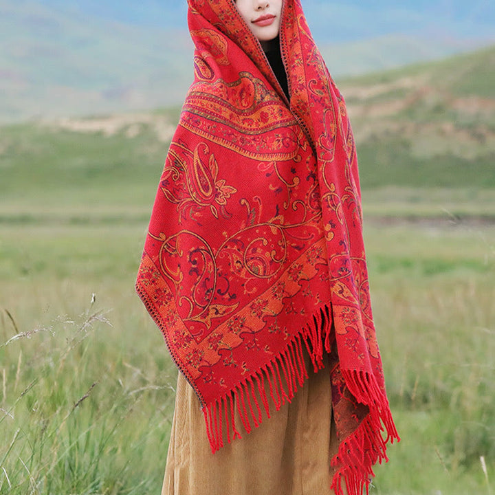 Buddha Stones Tibetan Cashew Flower Tassel Shawl Fall Winter Cozy Travel Scarf Wrap - image 10