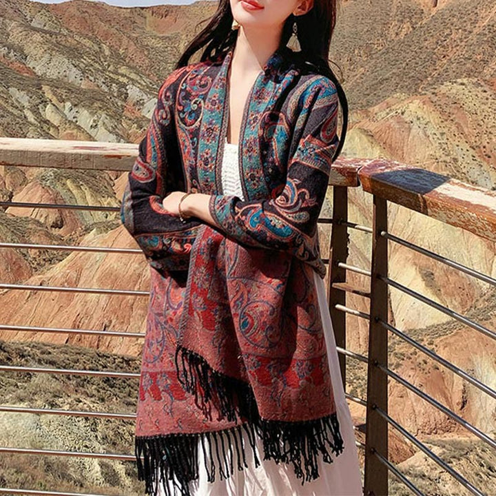 Buddha Stones Tibetan Cashew Flower Tassel Shawl Fall Winter Cozy Travel Scarf Wrap - image 20