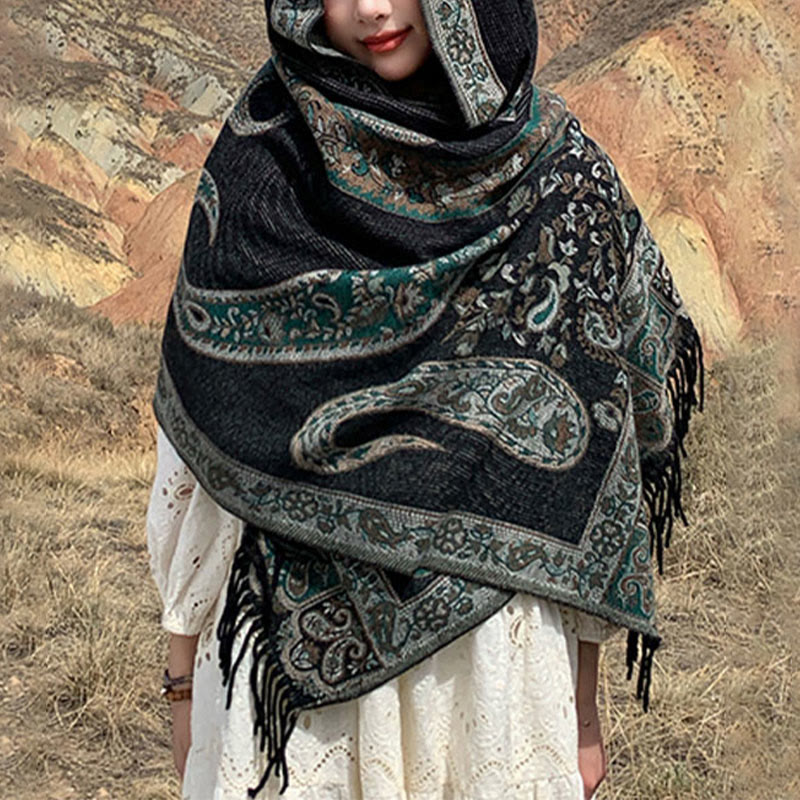 Buddha Stones Tibetan Cashew Flower Tassel Shawl Fall Winter Cozy Travel Scarf Wrap - image 2