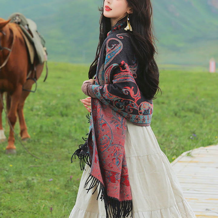 Buddha Stones Tibetan Cashew Flower Tassel Shawl Fall Winter Cozy Travel Scarf Wrap - image 23