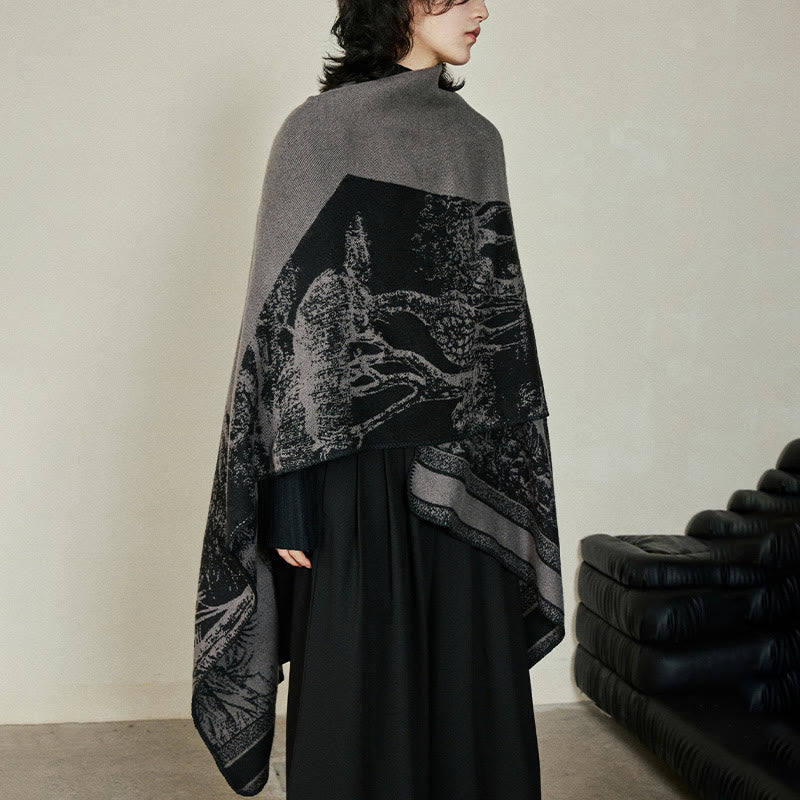 Buddha Stones Black Gray Sika Deer Animal Forest Double-sided Shawl Fall Winter Warm Scarf Wrap - image 10