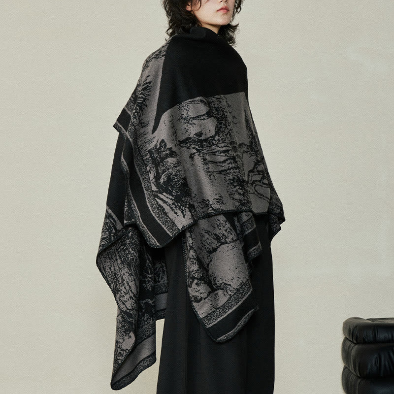 Buddha Stones Black Gray Sika Deer Animal Forest Double-sided Shawl Fall Winter Warm Scarf Wrap - image 11