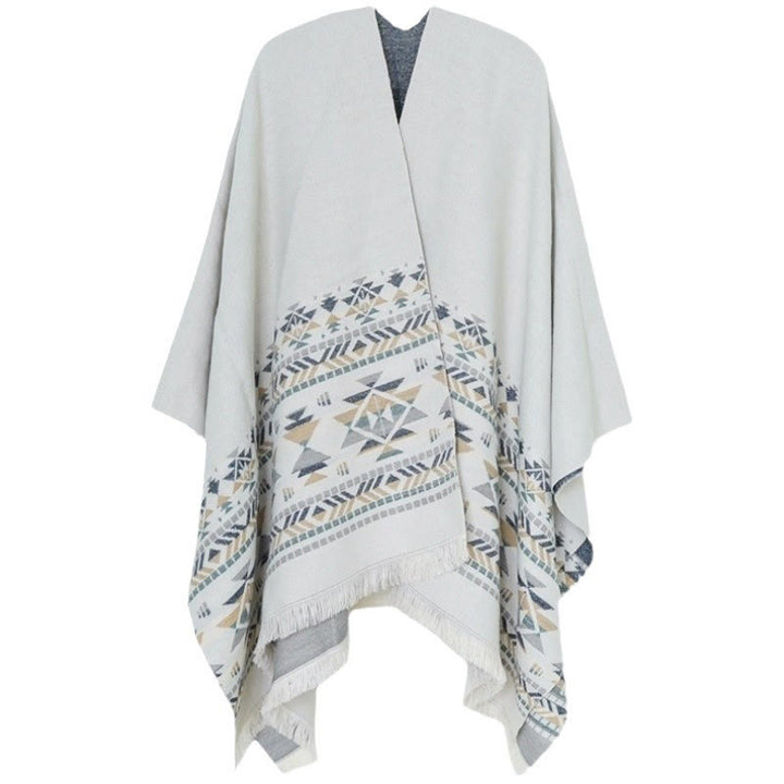 Buddha Stones Tibetan Beige Geometric Pattern Tassels Shawl Fall Winter Warm Scarf Wrap - image 9