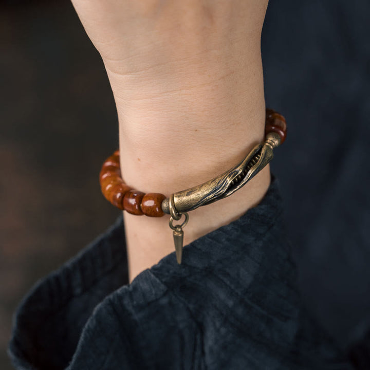 Buddha Stones Bone Beads Copper Cone Pendant Strength Bracelet - image 3