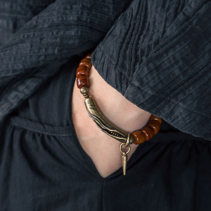 Buddha Stones Bone Beads Copper Cone Pendant Strength Bracelet - image 4