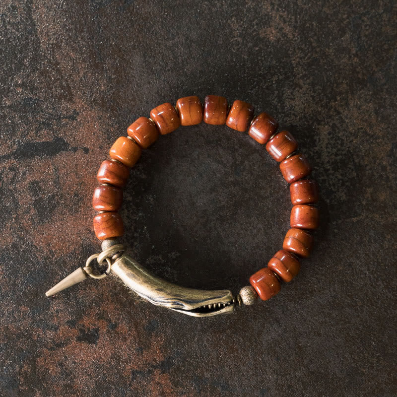 Buddha Stones Bone Beads Copper Cone Pendant Strength Bracelet - image 2