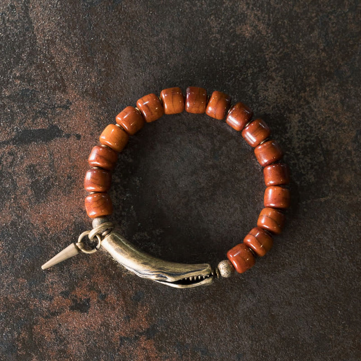 Buddha Stones Bone Beads Copper Cone Pendant Strength Bracelet - image 2