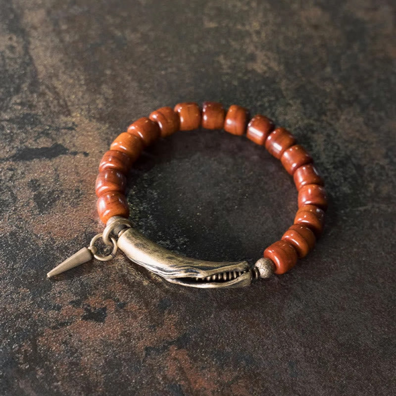Buddha Stones Bone Beads Copper Cone Pendant Strength Bracelet - image 1