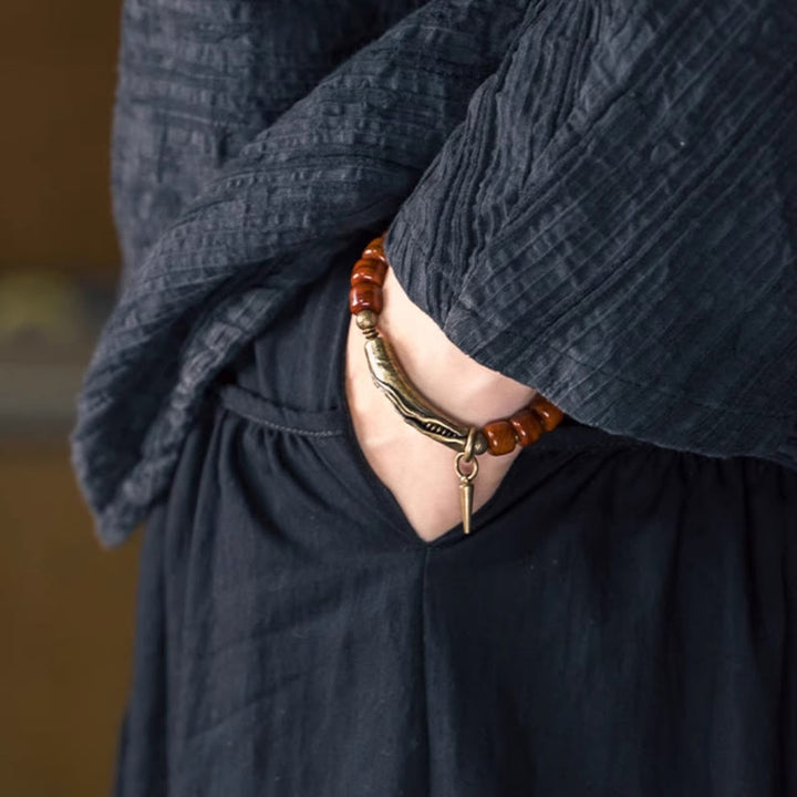 Buddha Stones Bone Beads Copper Cone Pendant Strength Bracelet - image 9