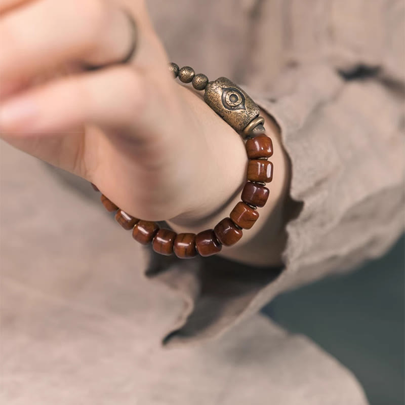 Buddha Stones Bone Beads Dzi Shape Copper Cone Pendant Strength Bracelet - image 10