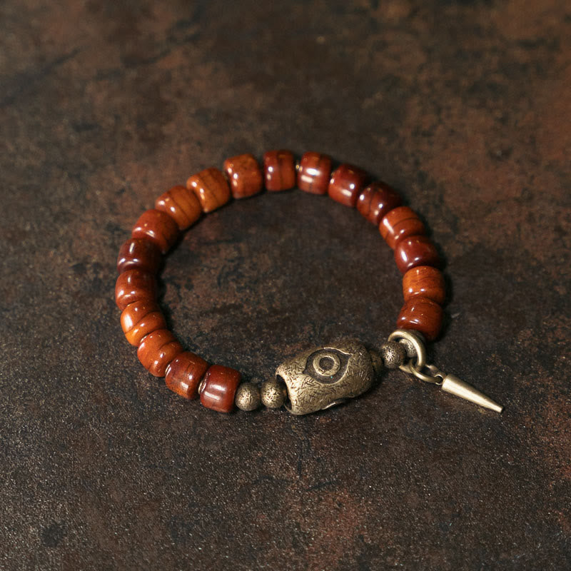 Buddha Stones Bone Beads Dzi Shape Copper Cone Pendant Strength Bracelet - image 1