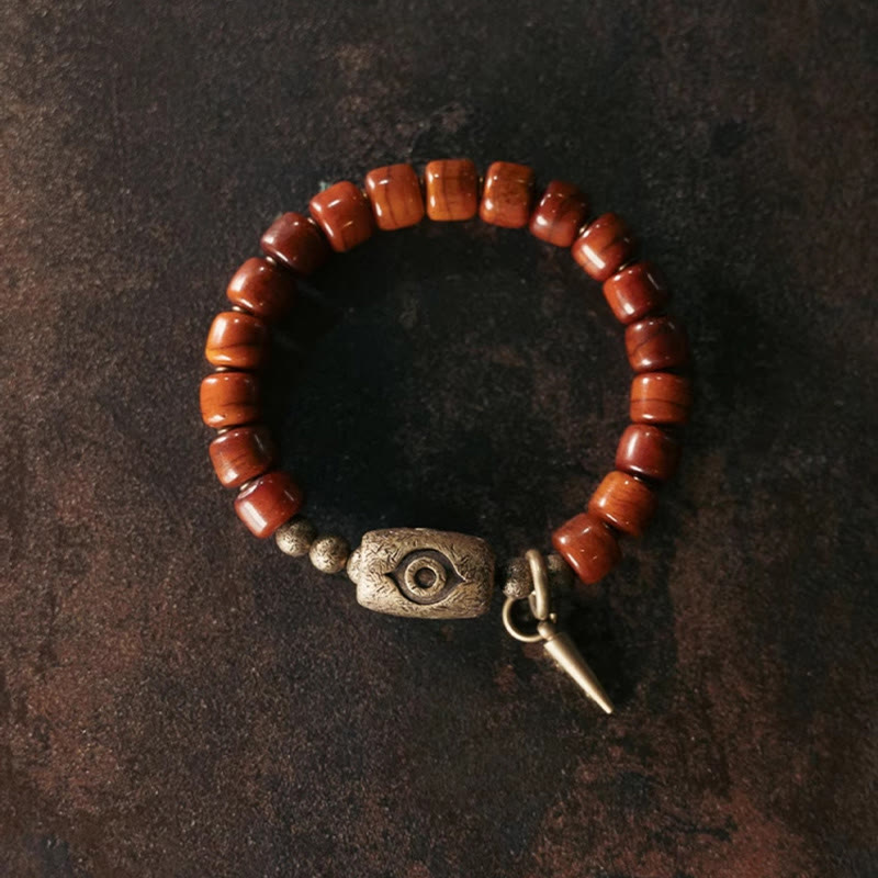 Buddha Stones Bone Beads Dzi Shape Copper Cone Pendant Strength Bracelet - image 2
