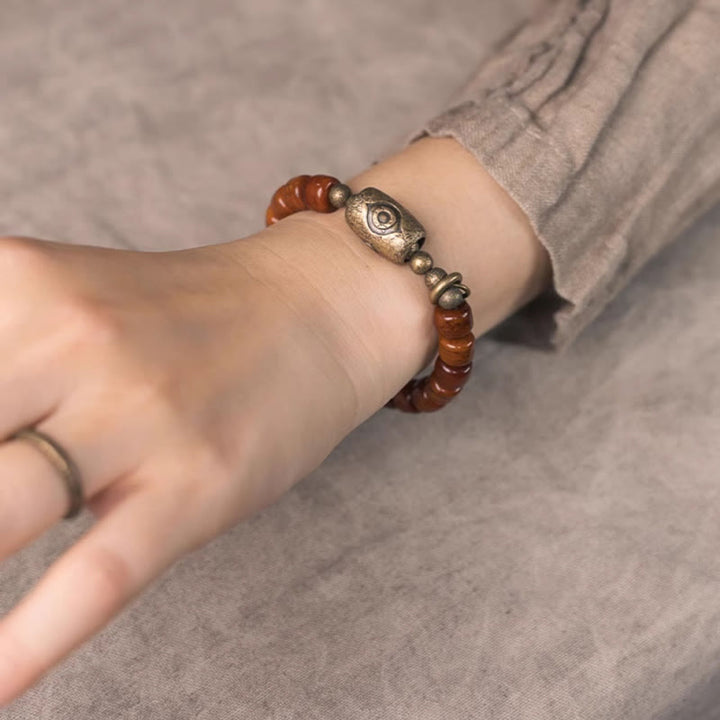 Buddha Stones Bone Beads Dzi Shape Copper Cone Pendant Strength Bracelet - image 9