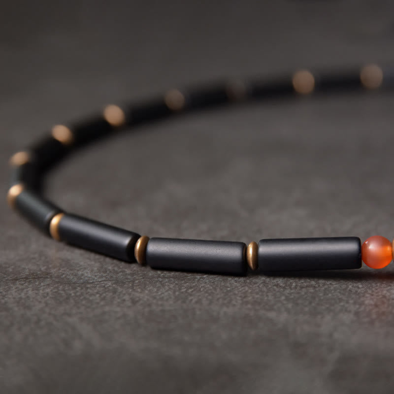 Buddha Stones Black Onyx Copper Dzi Bead Cone Pendant Double Wrap Protection Bracelet - image 1