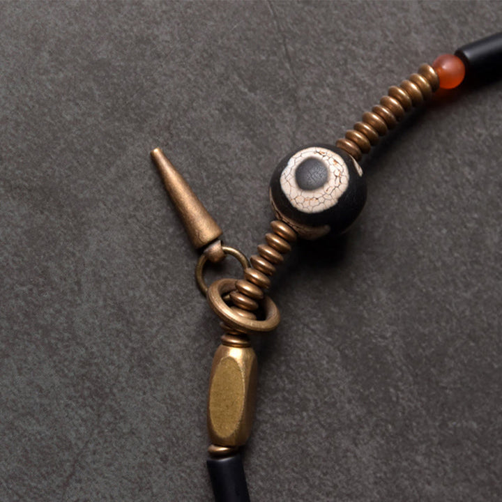 Buddha Stones Black Onyx Copper Dzi Bead Cone Pendant Double Wrap Protection Bracelet - image 2